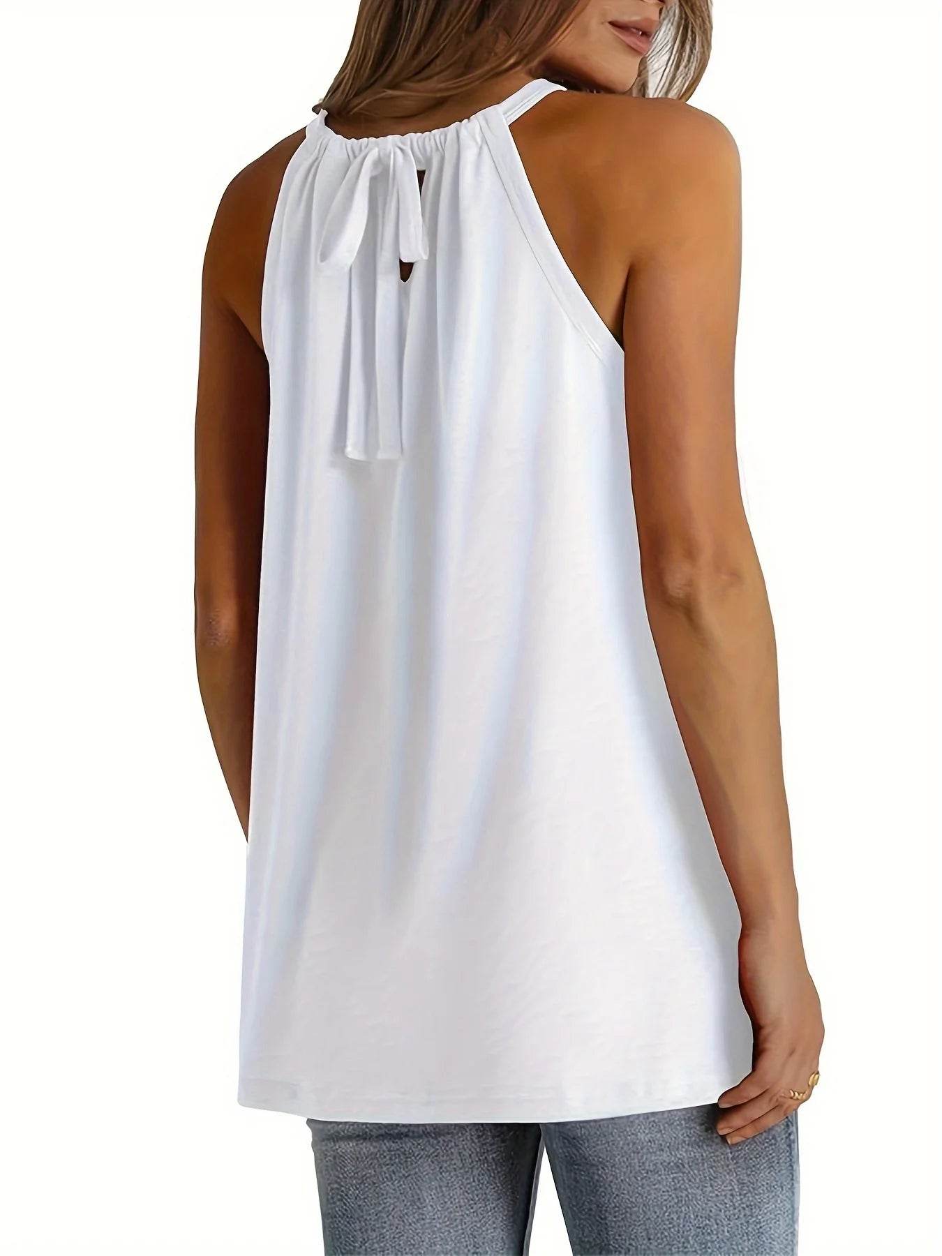 Summer Tops For Women Tops Casual Tunic Tops To Wear With Leggings Womens Blouse Halter Tank Tops Summer High Neck Sleeveless - AIAZ