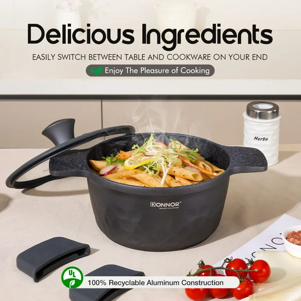 DONNOR Kitchen Cooking Set 12 Pcs Pots and Pans Set Non-toxic Healthy Pots and Pans Set Non Stick Saucepans Steamer Set