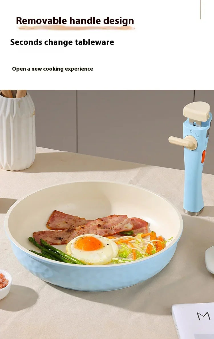 DONNOR 5Pcs Ceramic Coating Cookware Set Detachable Handle Frying Pan Milk Pot Chef Pot Induction Cooker Gas stove Universal