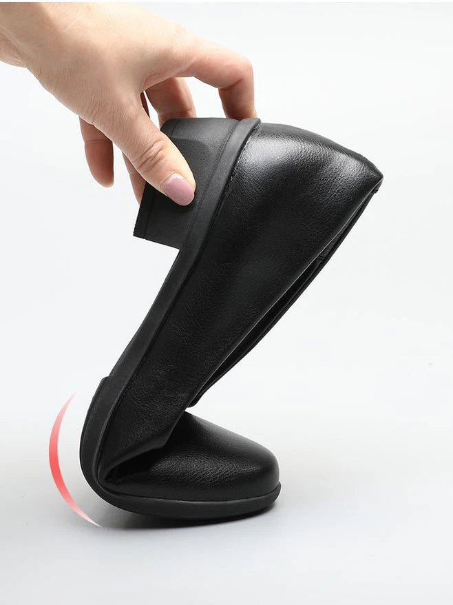 GKTINOO Black Leather Women's Work Shoes Pumps Thick Heels Round Head Shoes Soft Sole Professional Non-slip Hotel Work Shoes