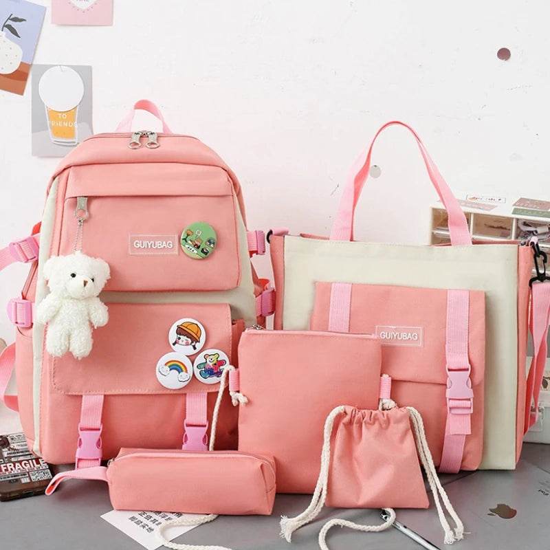 4 Pcs Set Backpack College School Bag For Girls Boys School Bag Best High Quality School Students Schoolbags 4 Pc Backpack - AIAZ