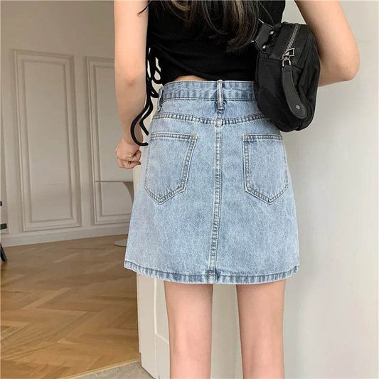 High Waist Denim Skirt Versatile Skirt Women's Clothing A-Line ort Skirt Slimming Wraparound Summer 202 plus Size - AIAZ