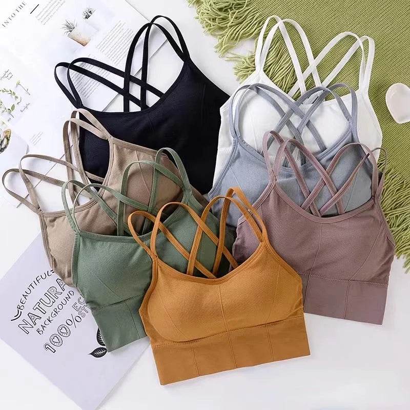 Sexy Women Tops Back Cross Strap Tank Top Push Up Running Sports Bra Breathable Soft Fitness Beauty Solid Color Yoga Bra - AIAZ