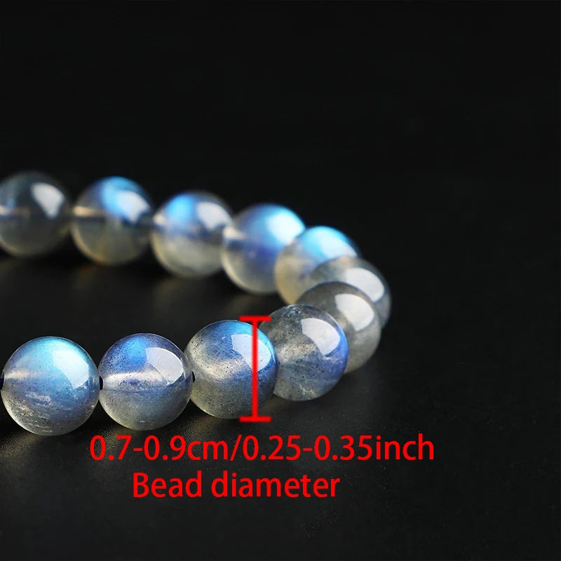 Blue Grey Moonlight Stone Bead String Bracelet 7-9mm Round Beads Gemstone Bracelet for Women Healing Crystal Energy Wristban
