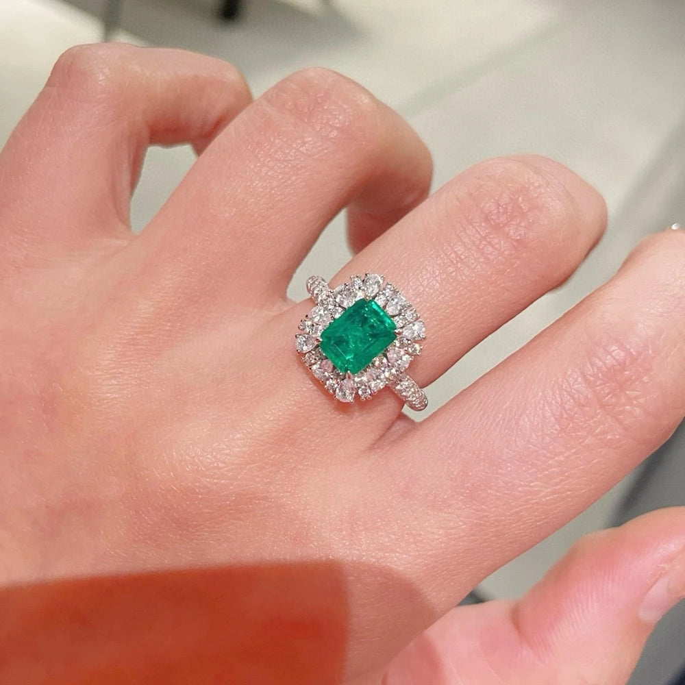 Wong Rain 925 Sterling Silver 2.2CT Emerald High Carbon Diamond Gemstone Engagement Ring for Women Fine Jewelry Anniversary Gift