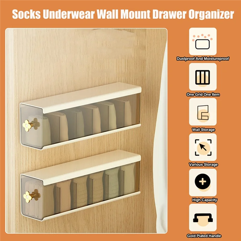 Wall-Mounted Drawer Storage Box, Transparent Multi-Grid Design, Suitable For Underwear, Socks And Ties