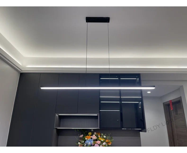 Long strip restaurant chandelier simple modern one-line minimalist ultra-thin bar desk chandelier designer dining table chandeli