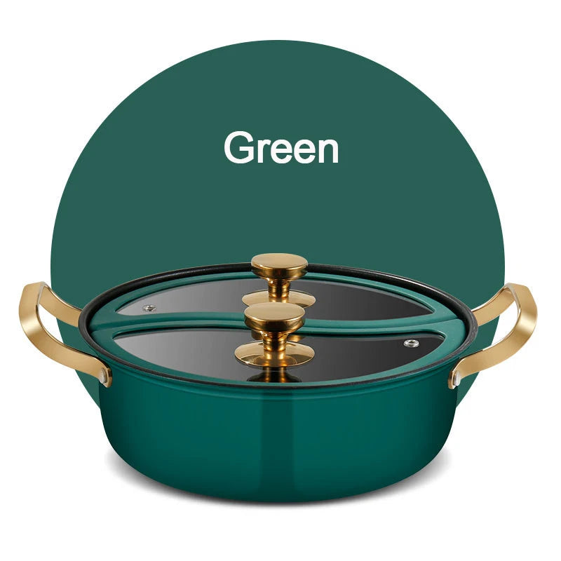 304 Stainless Steel Double-flavor Hot Pot with Lid Thickened Double Ear Soup Pot Household Induction Cooker Double Flavor HotPot