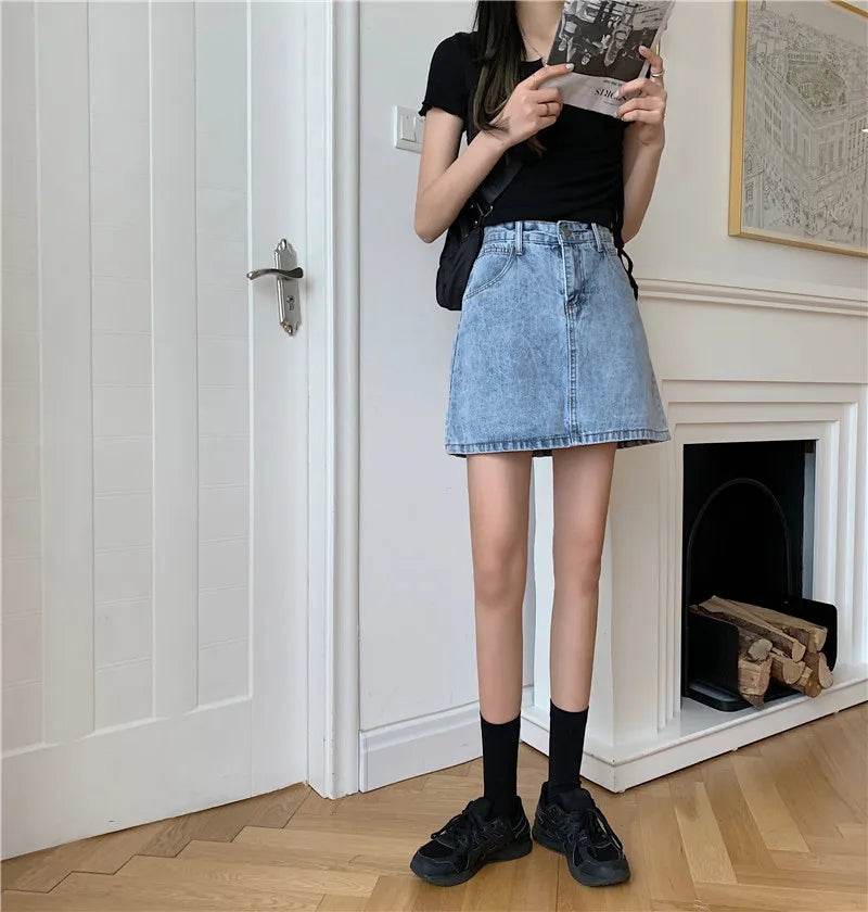High Waist Denim Skirt Versatile Skirt Women's Clothing A-Line ort Skirt Slimming Wraparound Summer 202 plus Size - AIAZ