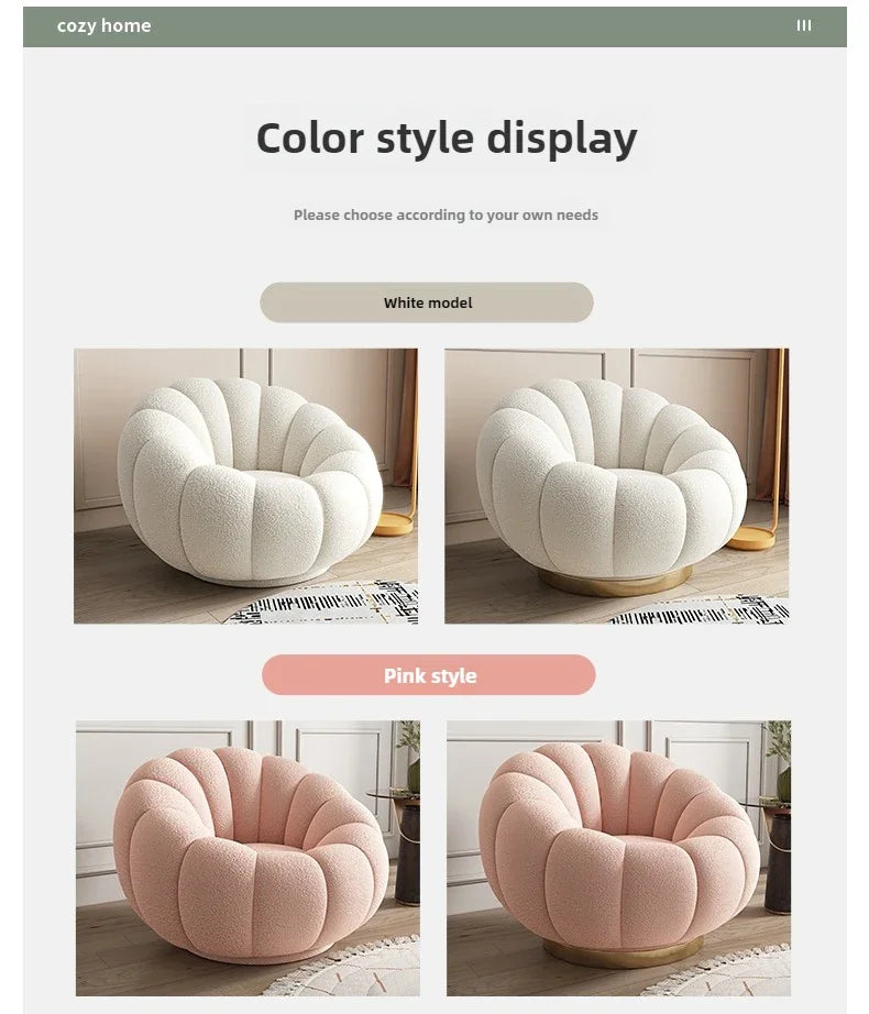 Lazy sofa that can be reclined or slept on, pumpkin sofa chair, small-sized lamb velvet fabric sofa, single sofa