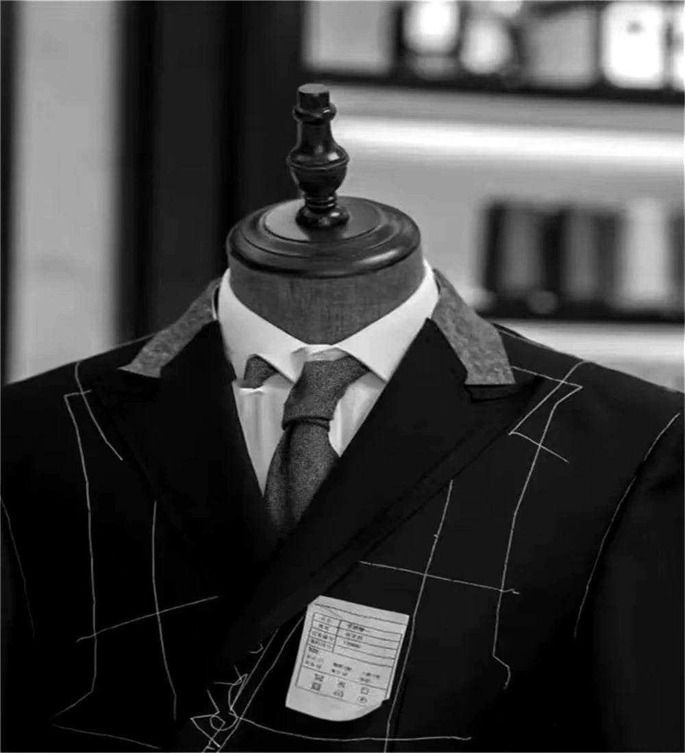 Fashion Navy Blue Business Men Suit Groom Wedding Party Prom Formal Occasion Tuxedos 2 Piece Clothes Set Peak Lapel Blazer Pants - AIAZ