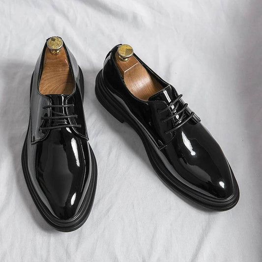 Classic Derby Shoes Brogues Leather Man Business Dress Office Leather Shoe For Men Fashion Patent Leather Party Wedding Shoes - AIAZ