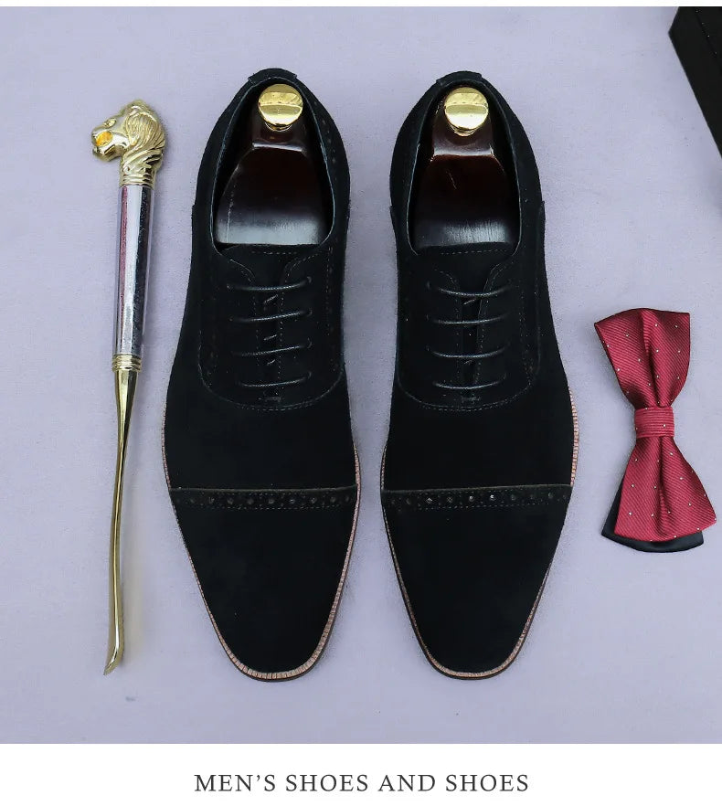 Business Casual Leather Shoes Men's Handmade Three-Joint Genuine Leather Men's Frosted British Suede Leather Lace-Up Men's Shoes