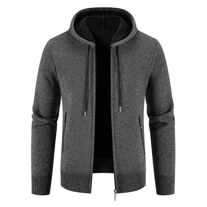 2025 New Winter Mens Sweaters Outwear Hooded Fleece Cardigan Men Knitted Warm Sweatercoat Solid Casual Hooded Sweater Jacket Man - AIAZ