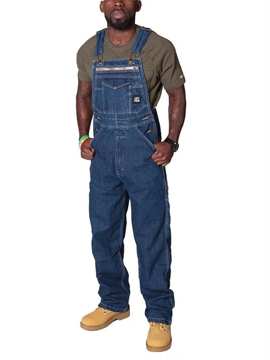 Mens Jeans Cargo Trousers Overalls for Men Fashion Denim Jumpsuit Oversized Bib Pants Men's Clothing Straight Streetwear - AIAZ