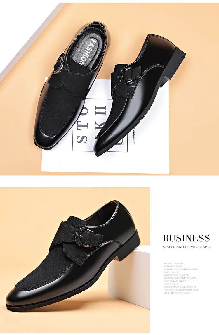 Casual Business Shoes for Men Point Toe Men Dress Buckle Shoes Luxury Men's Wedding Formal Shoes Derby Party Oxford Footwear - AIAZ