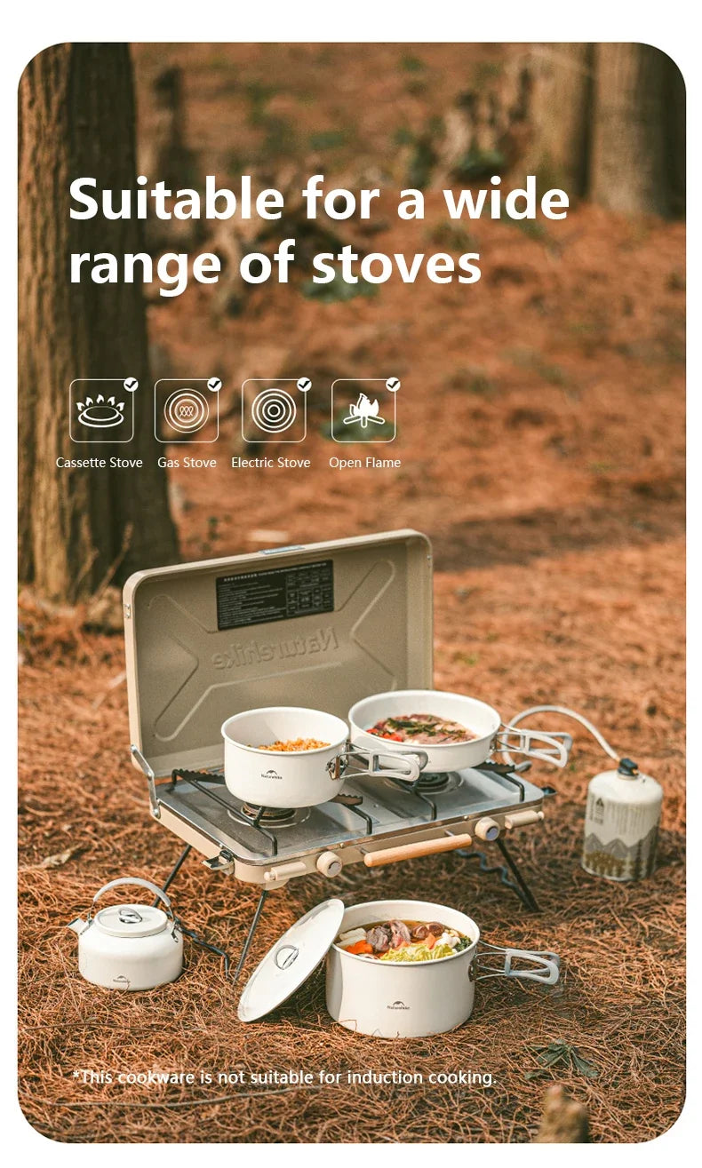 Naturehike Camping Cookware Ceramic Non-Stick Set Of Pots Outdoor Portable Tableware Kettle Frying Pan Cookset Kitchen Utensils