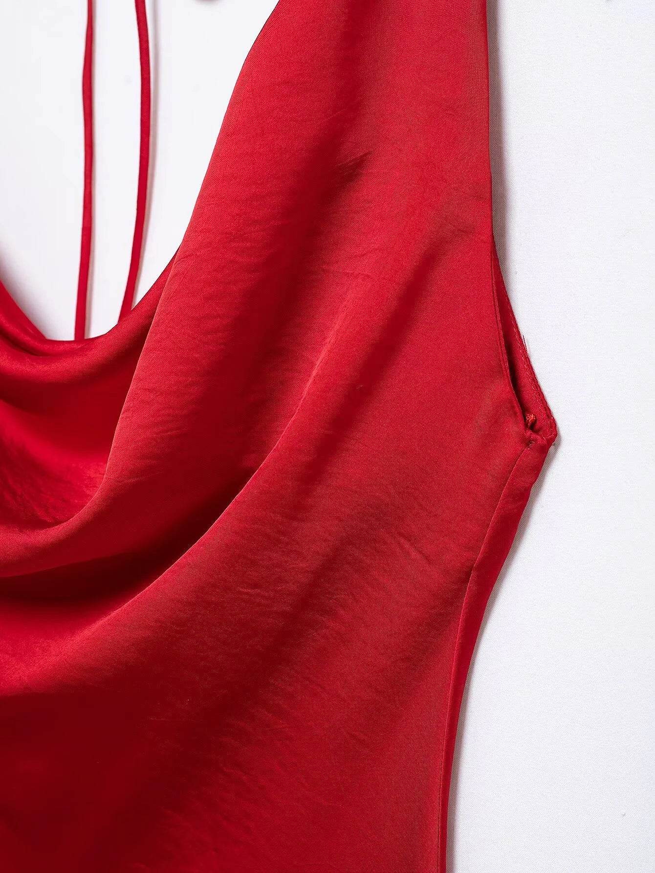 2025 Woman Fashion Solid Sexy Hanging Neck Backless Ruffled Dress Casual Slim Sleeveless Midi Long Dresses Vestidos Mujer - AIAZ