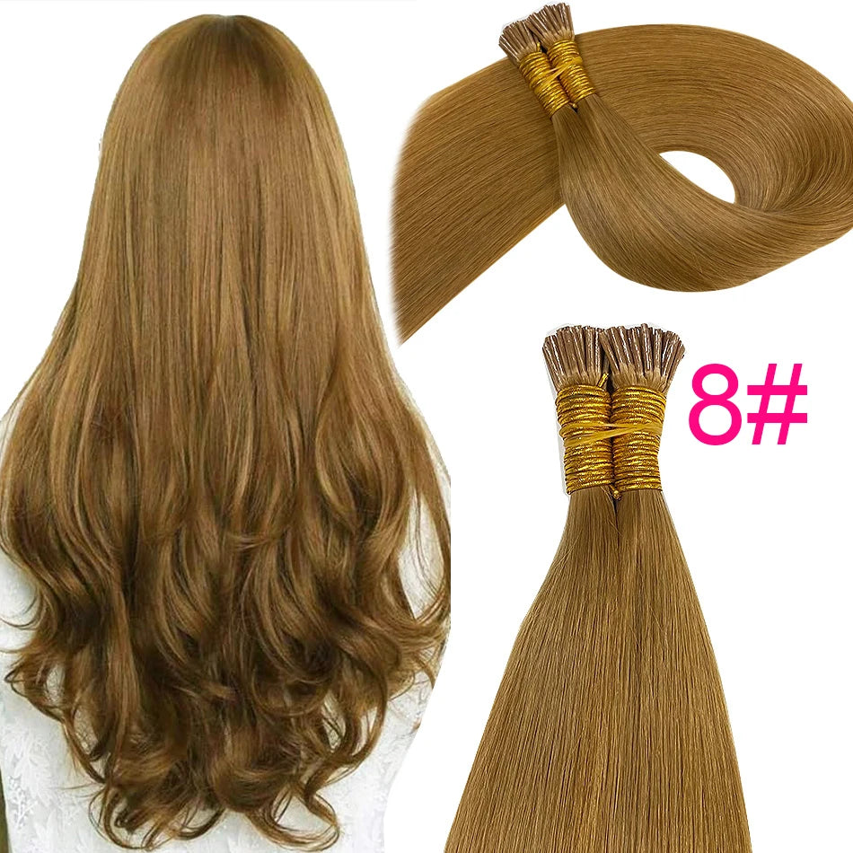 I Tips Virgin Hair Extensions 27# For Black Women 100% Remy Bulk Hair I Tip Natural Hair Extensions Straight Natural Fusion 613#