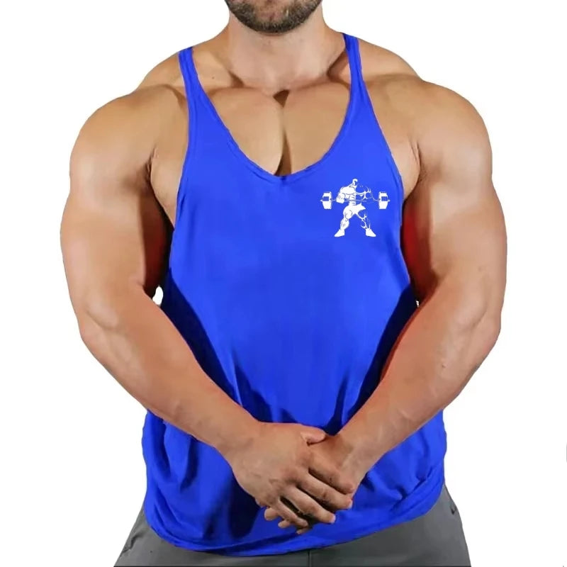 2025 - Men's Cotton Y-Back Vest "Lift Heavy Repeat" Graphic - Breathable Sleeveless for Gym Bodybuilding & Fitness