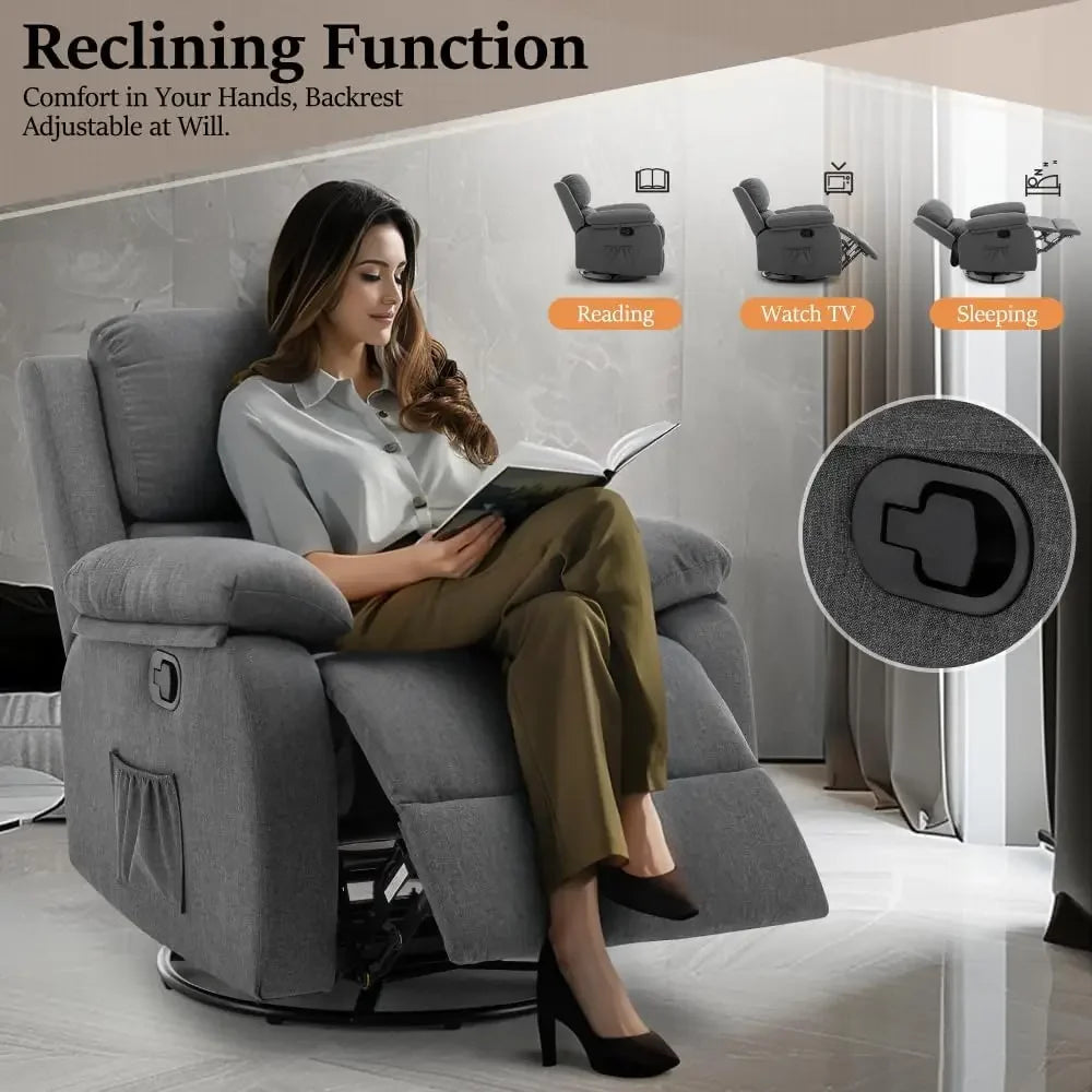 For cRecliner Chair, 360 Swivel Rocker Chair for Adults, Small Rocking, Upholstered Fabric Glider Recliner Nursery Chair , Nurse
