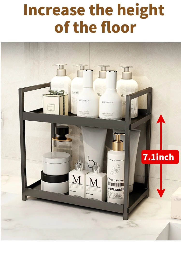 2 tier Multifunctional Countertop Storage Rack,Bathroom cosmetic Storage,Kitchen spice holder,Large-Capacity,Black and white