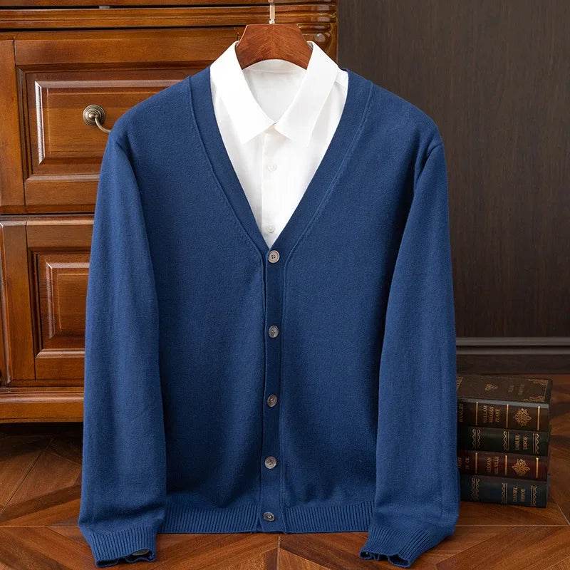 BROWON Brand Mens Sweater Cardigan Business Casual Classic V-neck Solid Color Cardigan Men Sweater Korean Fashion Mens Clothes - AIAZ