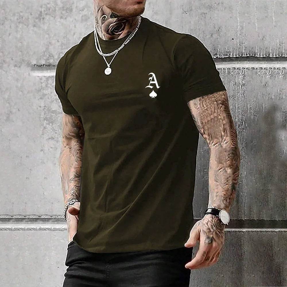 2025 Men's Clothing Fashion Black A Logo Printed T-Shirt Casual Street Short Sleeve Top Lightweight Breathable Fitness T Shirt - AIAZ