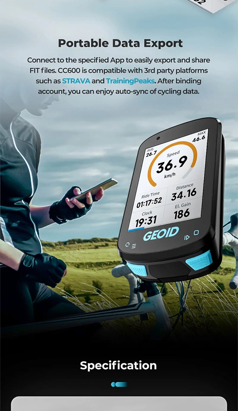 GEOID CC600 Color Screen Bike Computer Smart Navigation GPS Wireless Bicycle Speedometer WIFI ANT+ 11 Languages Cycling Odometer