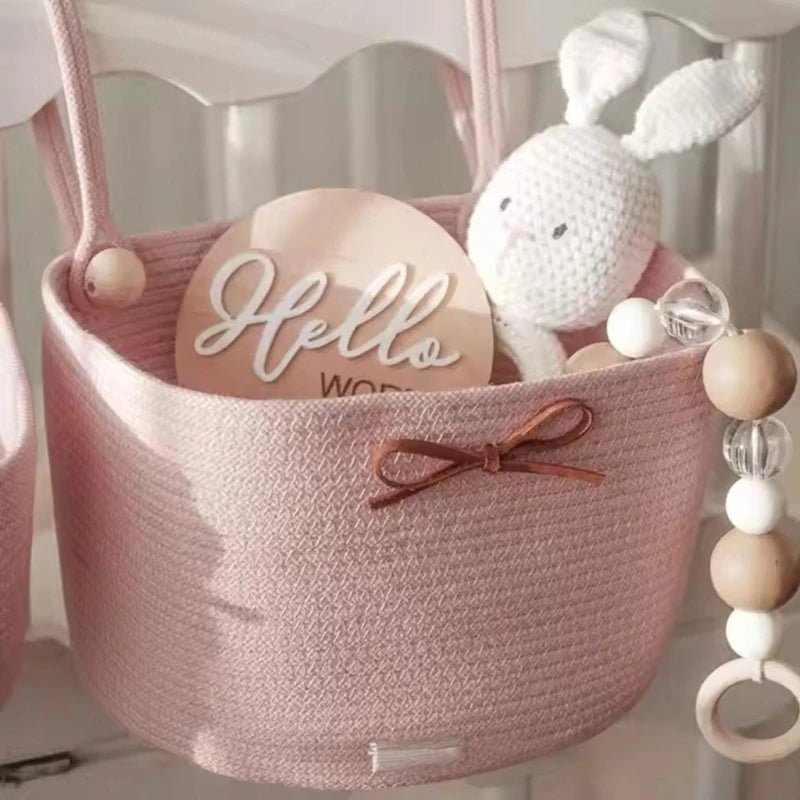 Baby Crib Storage Bag Cotton weave Large Pouch Newborn Bed Headboard Organizer for Kids Baby Bedding Diaper Toys Bag