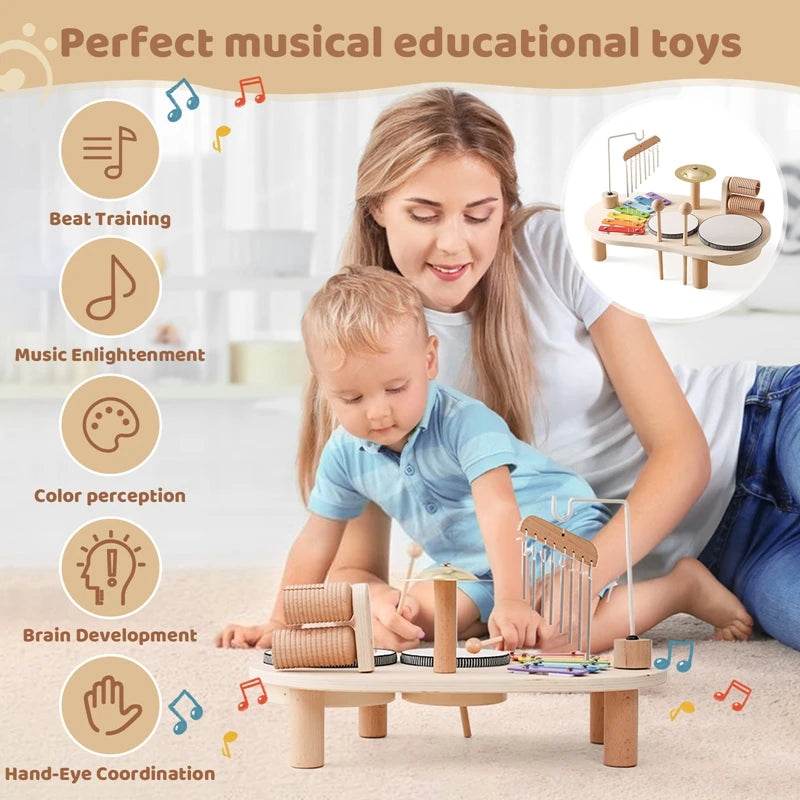 Baby Educational Toys Wooden Aeolian Bells Montessori Children's Musical Toys Xylophone Newborn Birthday Gifts Music Table Toys - AIAZ