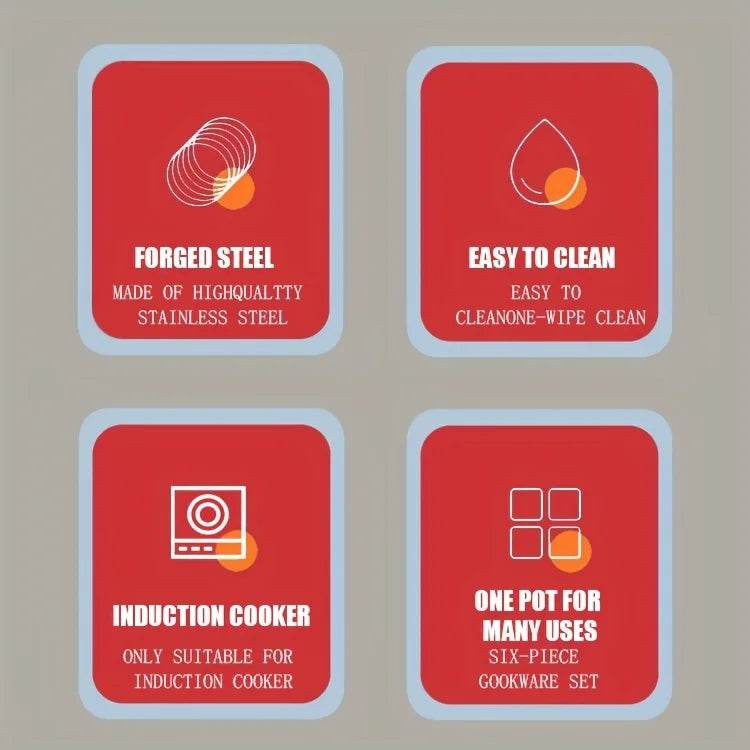 12pcs Stainless Steel Kitchenware Set, Multi-Color Non-Stick Pan Set, Pan, Pan, Pan with Lid, Versatile, Stylish And Durable - AIAZ