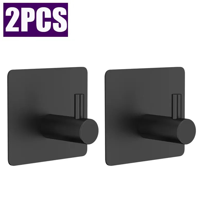 4/1pcs Black Self-Adhesive Wall Hooks for Hanging Keys Clothes Hanger Bathroom Door Robe Hook Coat Rack Towel Holder Accessories