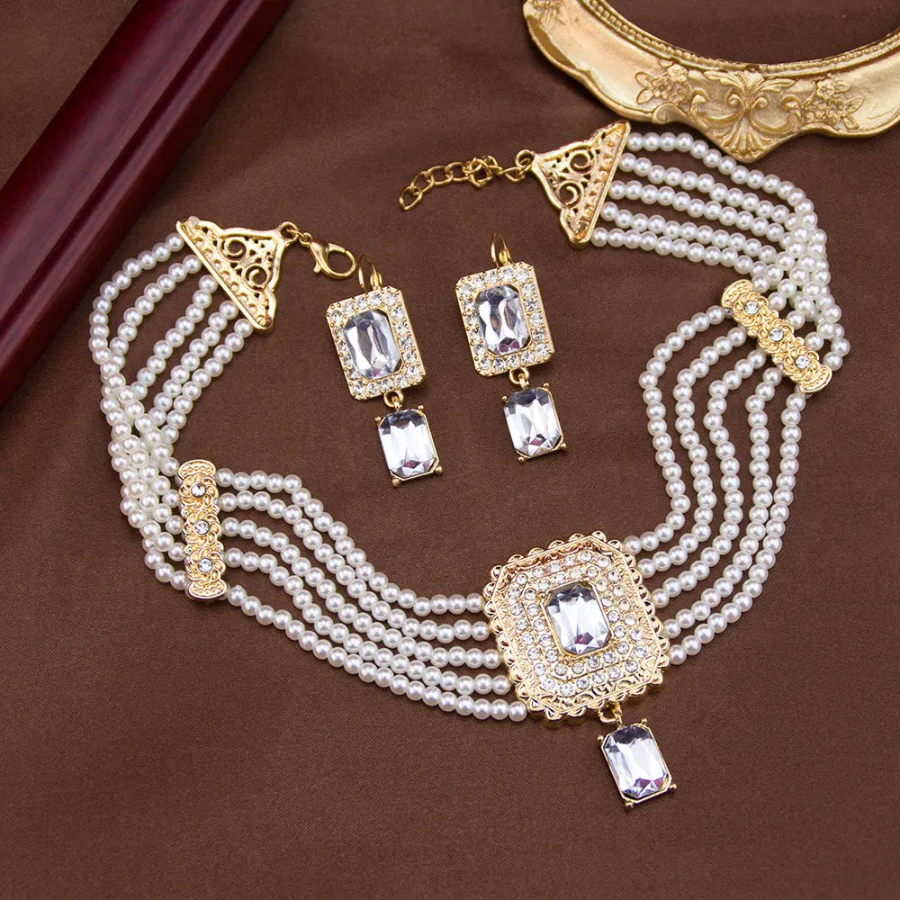 Neovisson Elegent Morocco Jewelry Set Delicate Handmade Beads Necklace Drop Earring Square Crystal Pendant Love Gift