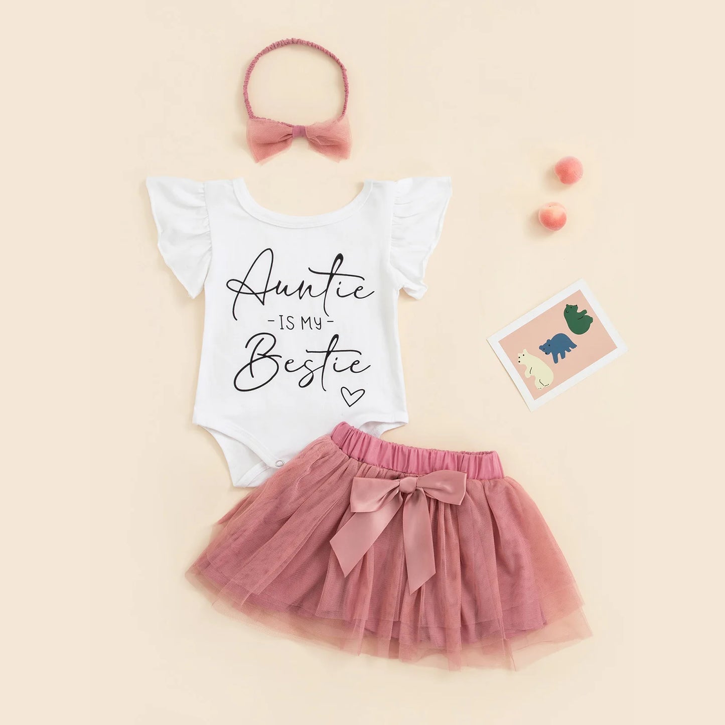 Citgeett Summer Infant Baby Girls Jumpsuit Set Letter Print Ruffle Sleeves Rompers and Mesh Skirt Headband Clothes