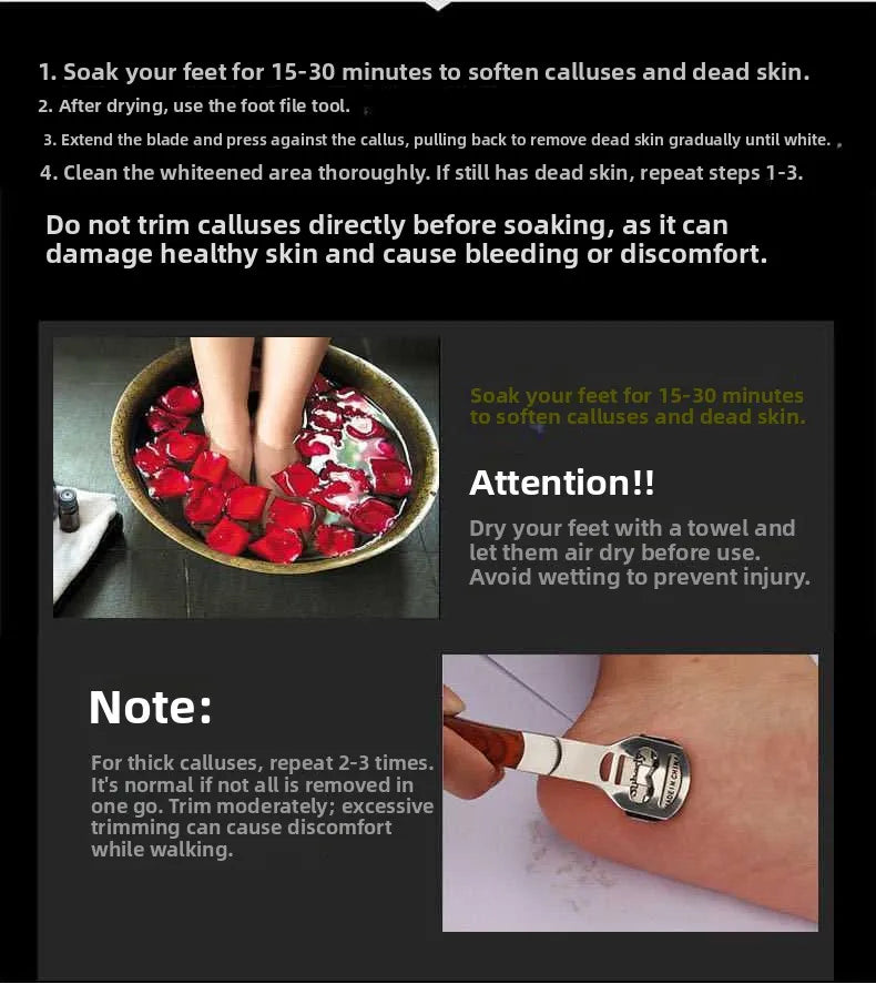 Foot Care Tool Kit Profional Dead Skin Removal Foot File Set with 0 Blades Foot Scraper Board Personal Hygiene Tool