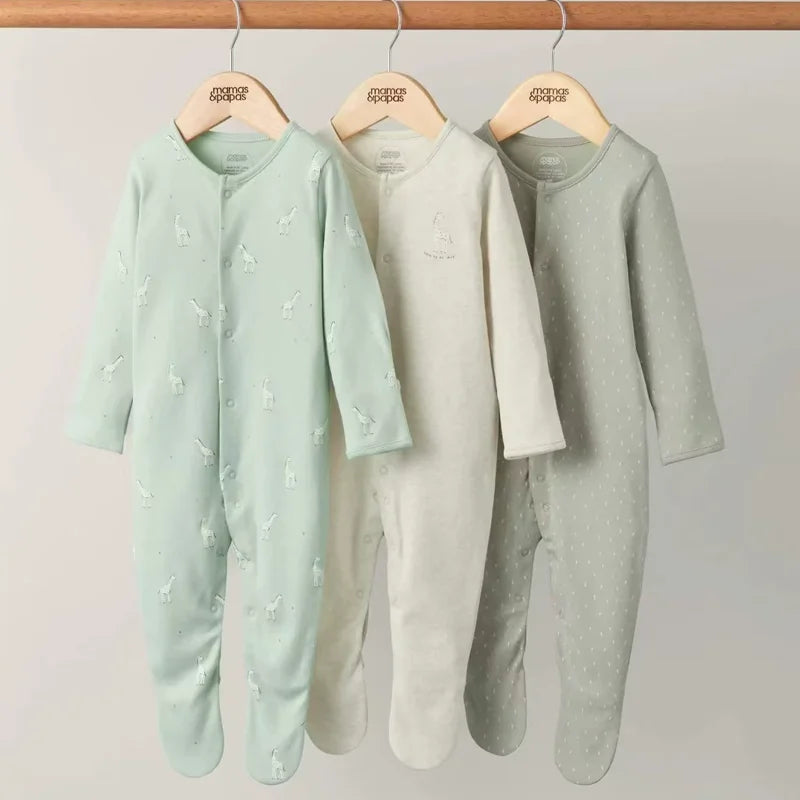 IYEAL 2025 Spring Newborn Clothing Infant Jumpsuits 100% Cotton Long Sleeve Baby Boys Girls Clothes Pajamas 3Pcs/Lot