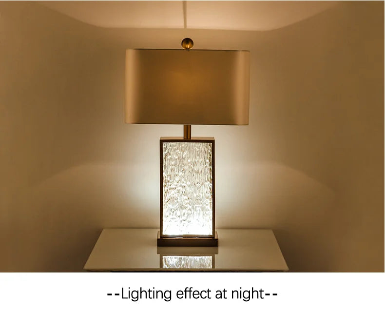 Modern Minimalist Luxury Table Lamp Corrugated Glass Gold Frame Led Desk Light for Bedroom Bedside Study Living Room Home Decor