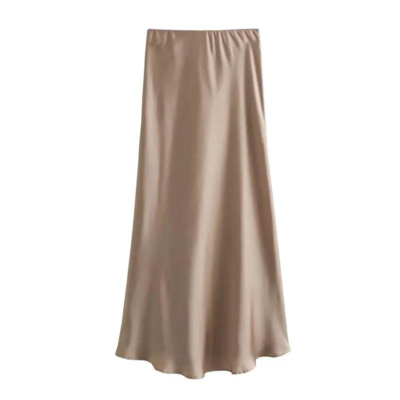 MUJER Woman 2025 Satin Skirt Women High Waist Long Skirts For Women Summer Black Midi Skirt Woman Office Elegant Women's Skirts - AIAZ