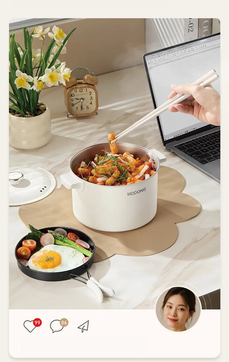 110V 220V Electric Cooking Pot 2L Folding Hotpot Multicooker Fried Pan Rice Cooker Dual Voltage Electric Skillet For Travel