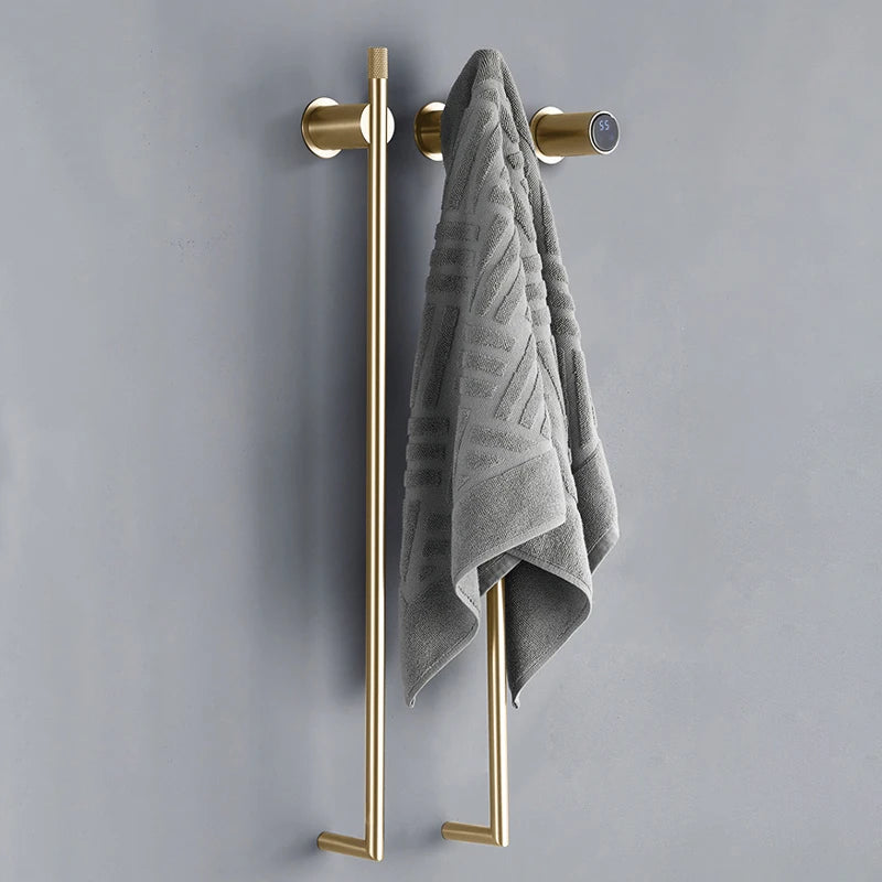 2025 Brushed Gold Bathroom Electric Bath Towel Rack Smart Temperature Time Control Towel Warmer Hidden Wires Heated Towel Rail