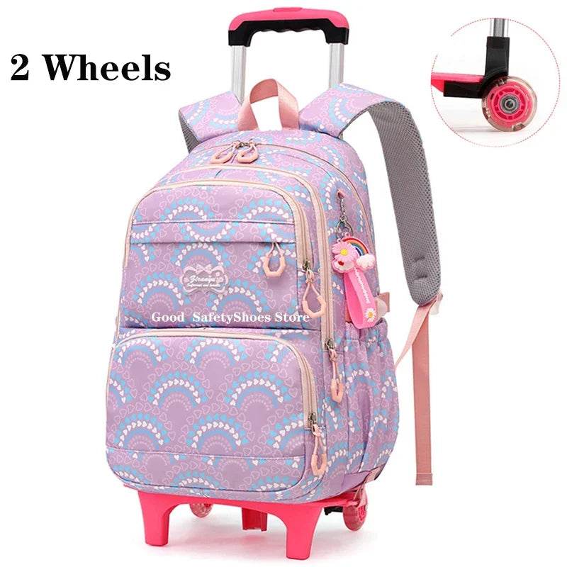 Rolling School Bags for Girls Backpack Children Waterproof School Backpacks with Wheels Middle School Trolley Luggage Back Pack - AIAZ
