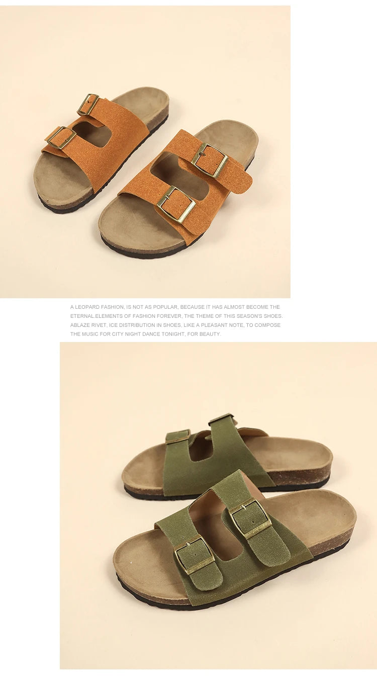 Flat Slippers For Women 2025 New Luxury Men Indoor Bottom Non Slip Cork Slippers Women's Beach Outdoor Home Flip Flops Sandals