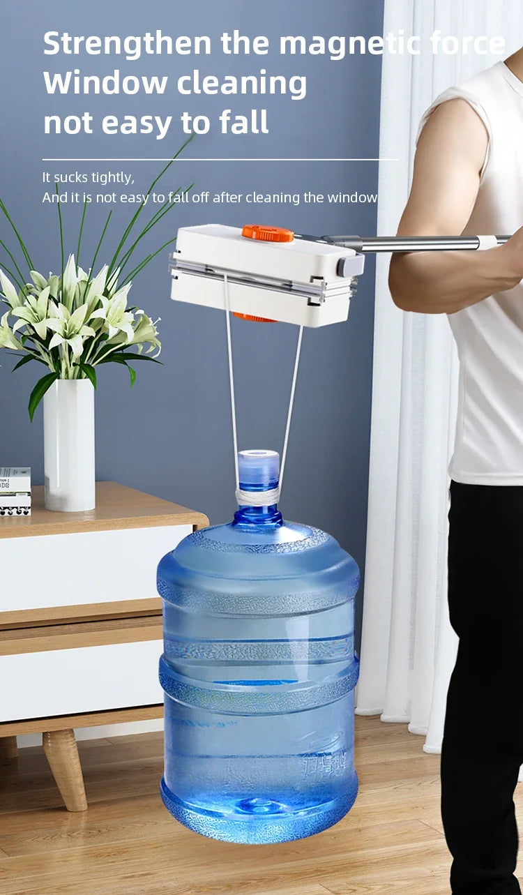 Double Sided Magnetic Glass Brush With Telescopic Rod Adjustable Magnetic Anti-Drop For Various Glass Home Window Cleaner