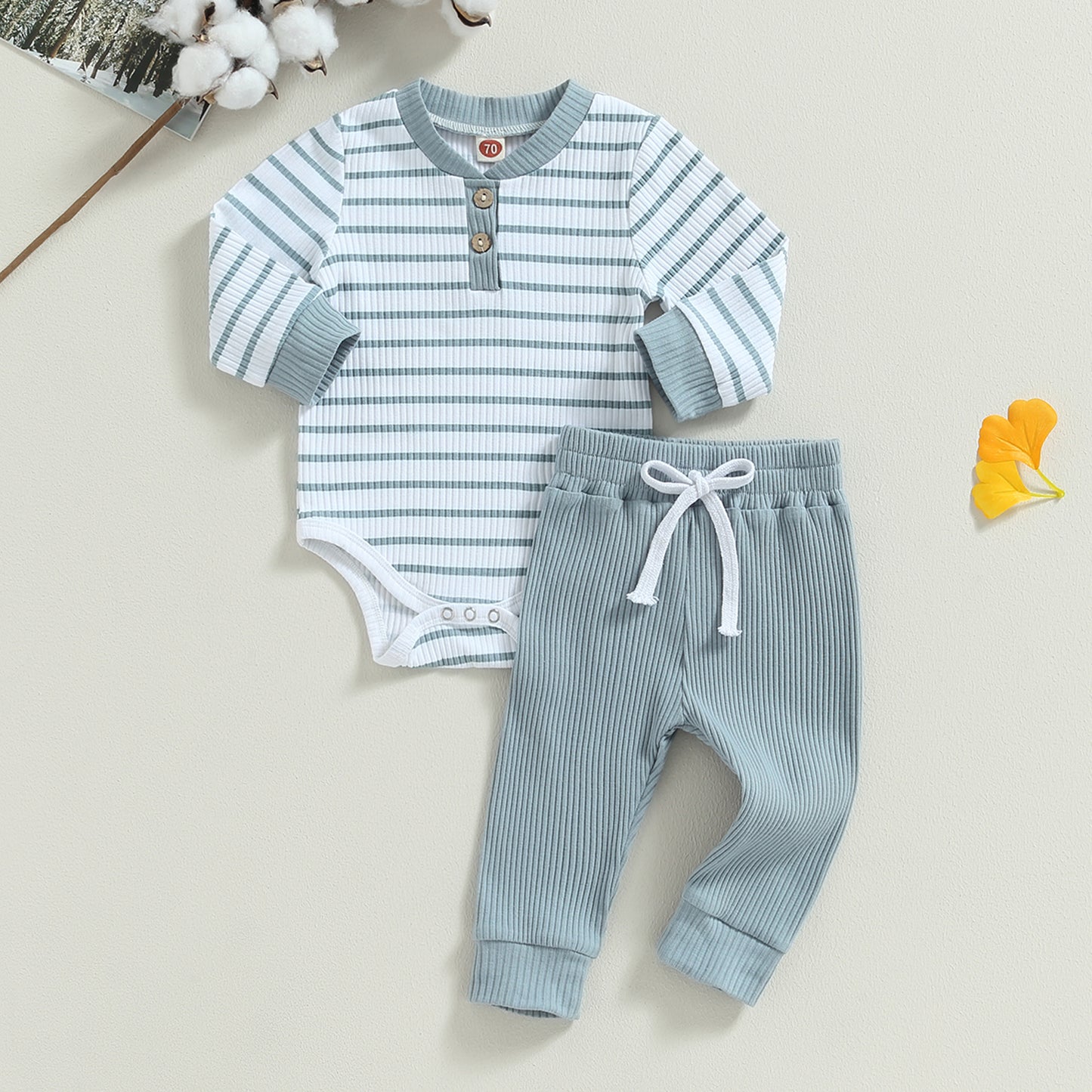 Citgeett Autumn Infant Baby Boy Fall Outfits Long Sleeve Striped Print Romper + Pants Set Warm Clothes