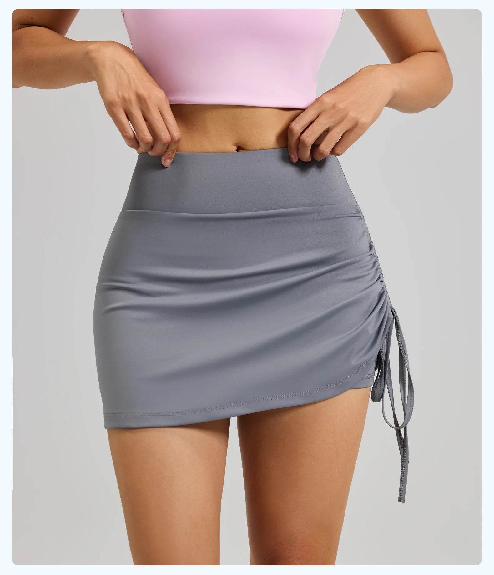 Shirring Sports Skirts with Safety Trousers for Women High Elastic Fashion Casual Fitness Skirts Fake Two Pieces Yoga Skirts - AIAZ