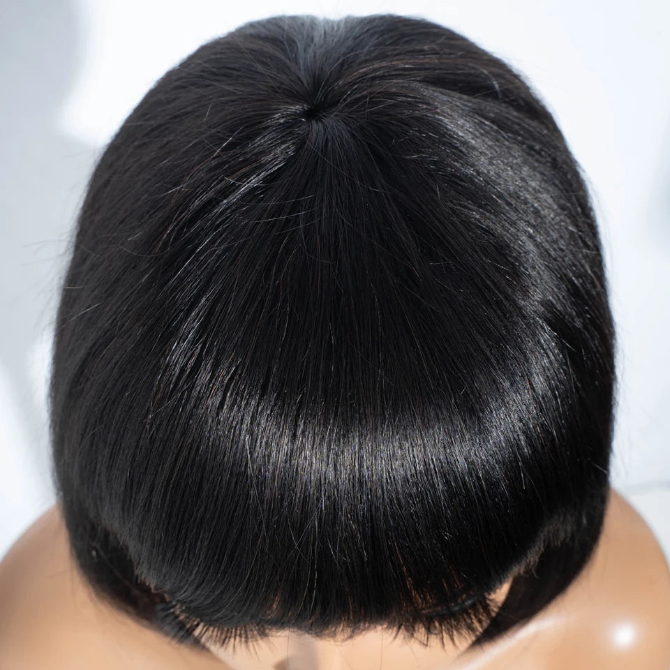 Lekker Blonde Short Straight Bob 100% Human Hair Wigs With Bangs For Women Brazilian Remy Hair Full Machine Made Daily 10" Wig
