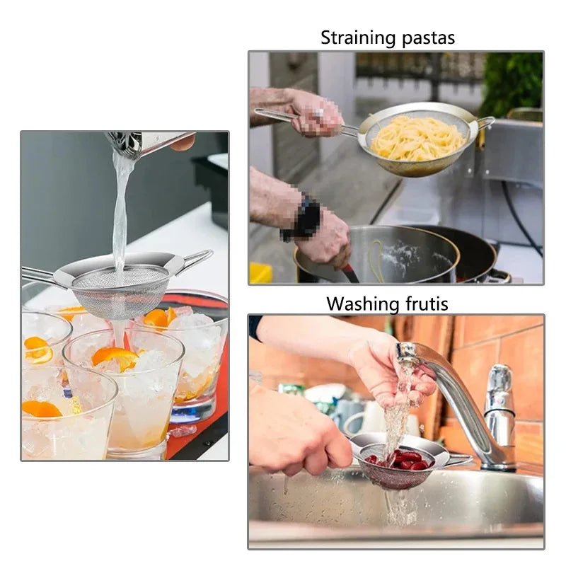 Stainless Steel Sieve Mesh Filter Slotted Spoon Kitchen Essential 3 Pack Fine Food Strainer with Long Handle for Cooking