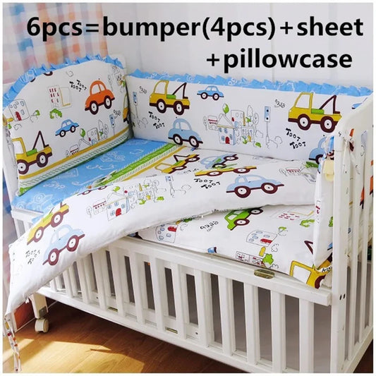 6Pcs baby cot bedding set cribs for babies baby bedding cuna Safety Crib Bed Fence (4Bumpers+Sheet+Pillow)