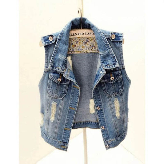 Casual And Fashionable Ripped Sleeveless Denim Vest Top Women's Spring And Autumn Unique Denim Vest Outer Coat Female Tops 2025 - AIAZ